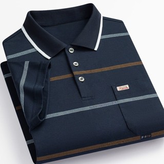 Chaistyle เสื้อโปโลผู้ชายลายทาง ดพ่อ ไซส์ใหญ่ เย็บสีแขนสั้น …