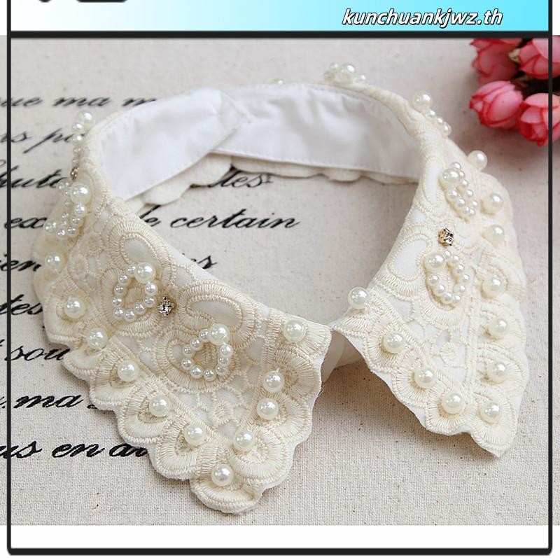 ปกเสื้อปลอมย้อนยุคลูกไม้มุกสร้อยคอผู้หญิงคอปลอมตกแต่งคอปกปกปกปลอม1psh