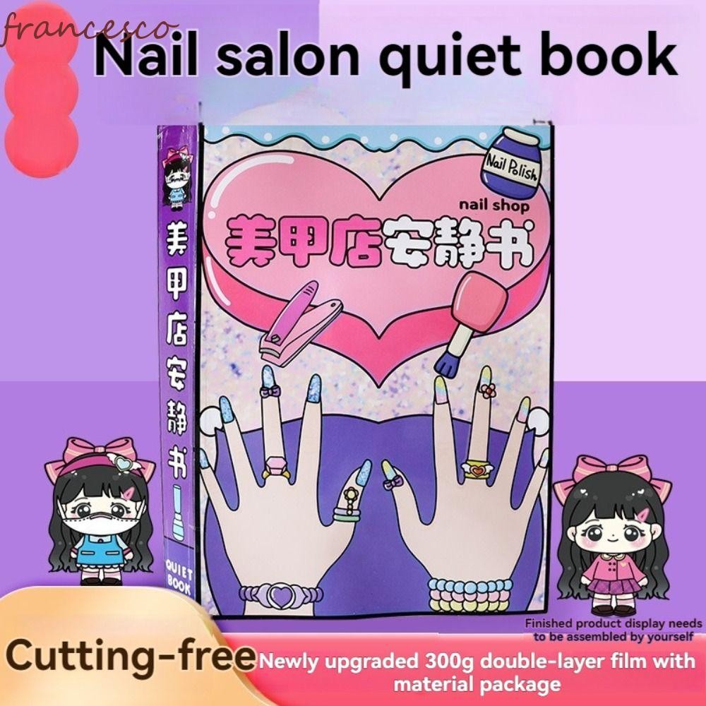 FRANCESCO ร้านเล็บหนังสือเงียบ, Interactive โฮมเมด DIY แต่งตัวของเล่น, ตลกหัตถกรรมปริศนาสไตล์วัสดุ Pack แต่งหน้าหนังสือเงียบเด็กเล่น
