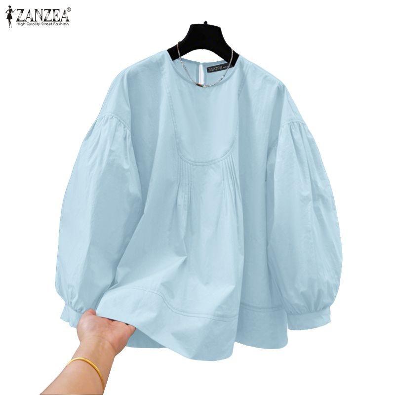 ZANZEA สำหรับผู้หญิง เสื้อเชิ้ตลายเกาหลีแขนยาว สีทึบ การเย็บอย่างประณีต — صورة 4