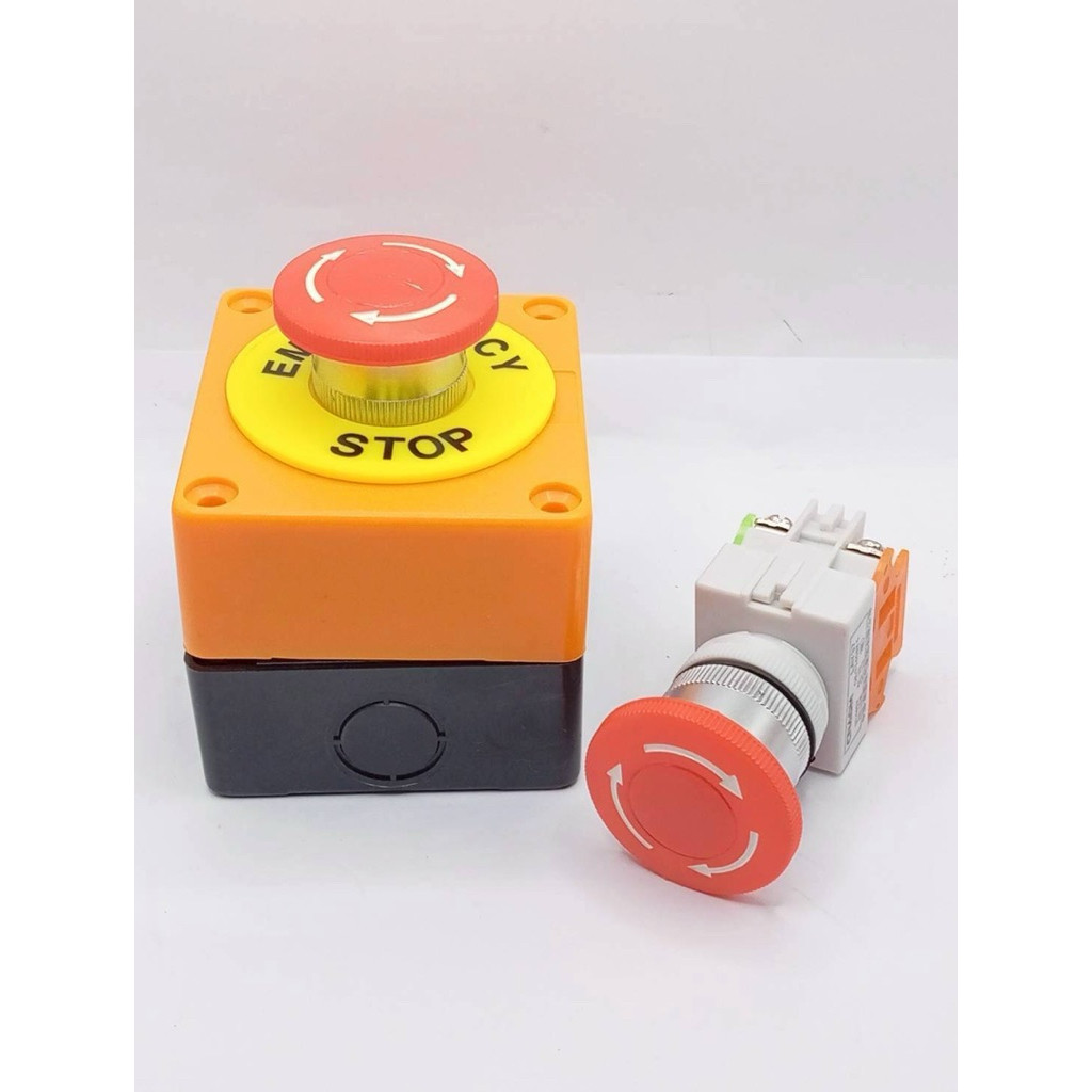 คุณภาพ Emergency Switch box อีเมอเจนซี่สวิทซ์ ปุ่มฉุกเฉิน Push Button Switch 22mm  ป้าย เนมเพลท Emer