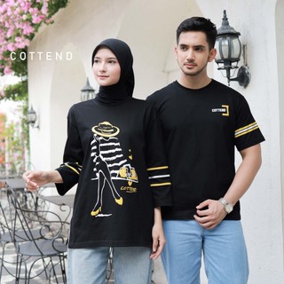 COTTEND Oversized Couple Baju Kaos Atasan Wanita dan Pria Lengan 7/8 Bahan Katun Combed Tebal Nyaman Dipakai Sehari hari