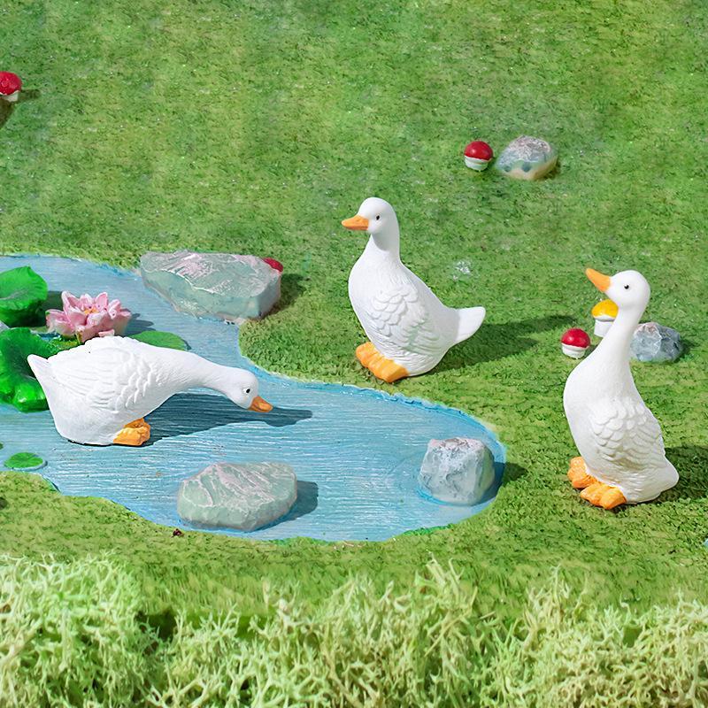 3 ชิ้นเป็ดสีขาวน่ารัก Hydroponic Lotus กระถางดอกไม้ Retro รูปปั้นเรซิ่นประติมากรรมกลางแจ้งสําหรับ