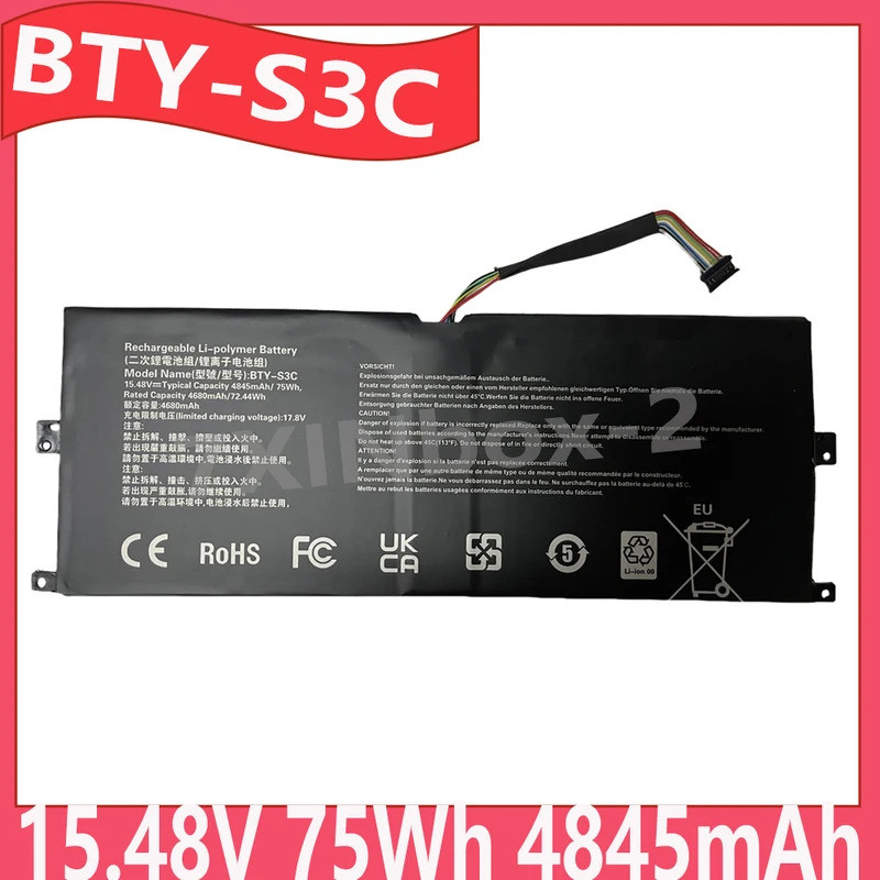 BTY-S3C 15.48V 75Wh 4845mAh แบตเตอรี่แล็ปท็อปสําหรับ MSI PRESTIGE 13 AI EVO A1MG-007FR 010AU 070PL A