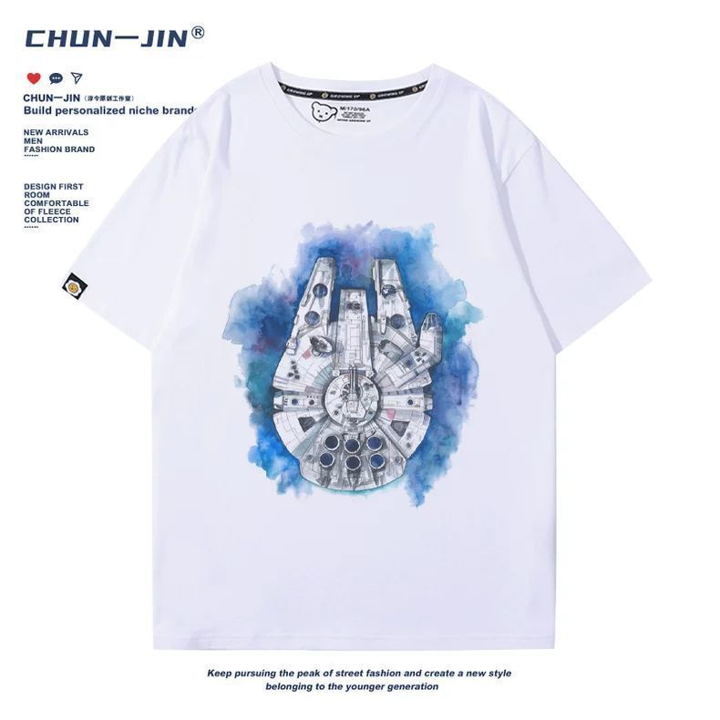 STAR WARS STAR WARS สินค้าเสื้อยืด STAR WARS ผ้าฝ้ายแขนสั้นชุดฤดูร้อน Darth Vader Force Lightsaber ค