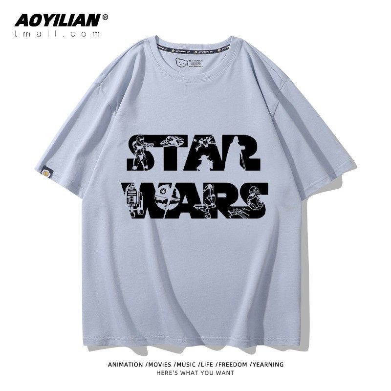 STAR WARS STAR WARS สินค้าเสื้อยืด STAR WARS ผ้าฝ้ายแขนสั้นชุดฤดูร้อน Darth Vader Force Lightsaber ค