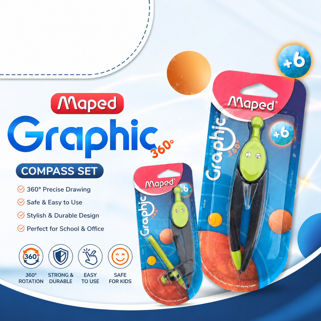 Maped Graphic 360 Compass Set Geometry Drawing Compass เครื่องเขียนโรงเรียนคณิตศาสตร์เครื่องมือ
