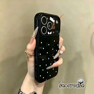 สำหรับ OPPO A58 A60 A3x A57 A38 A17 A15 A16 A16s A54s A74 A53 Reno4F เคสดำลายจุดขาว ลายหมีและโบว์ สไตล์หวานน่ารัก