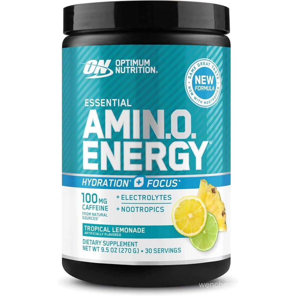 Optimum Nutrition Amino Energy Powder Plus Focus พร้อม BCAA, Electrolyte, และ Caffeine, Tropical Lem