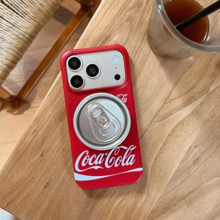 ปลอกสําหรับ iPhone 17 Pro Max 16 15P Magnetic Attraction แฟชั่น Creative Cola รูปแบบเคสโทรศัพท์สีแดงพร้อมขาตั้งแบบพับได้กันกระแทก PC Anti-scratch ฝาครอบป้องกัน Shell