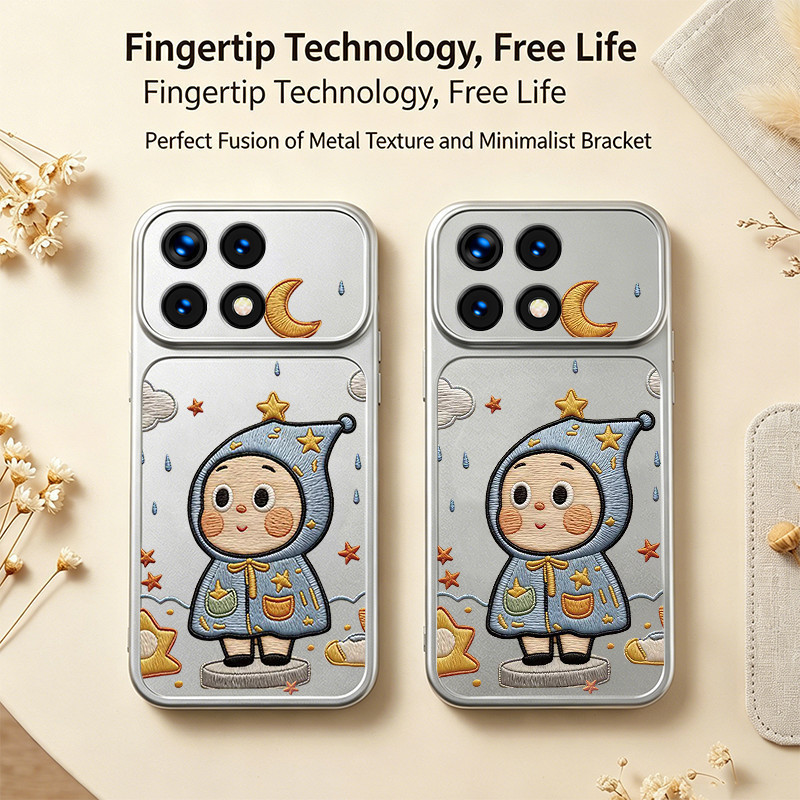 สําหรับ poco x6 F6 M6 F7 M7 F8 PRO 4G redmi 13c 5g F8 ULTRA 5G โทรศัพท์กรณี Softcase กันกระแทกความงามโลหะเงินน่ารักการ์ตูนปัก starman สําหรับชาย DSCXX3