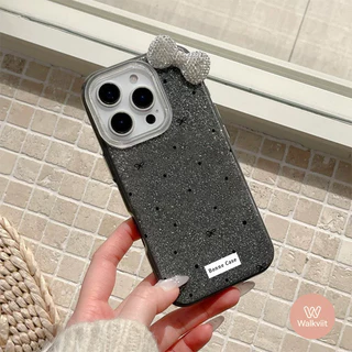 เคสกลิตเตอร์ลายจุดดำ โบว์คริสตัลติดข้าง สไตล์สาวหวาน สำหรับ OPPO Reno 16 16F 13F 15F 8T 5 11 5F 11F 10 14 14F 12 12F 6z