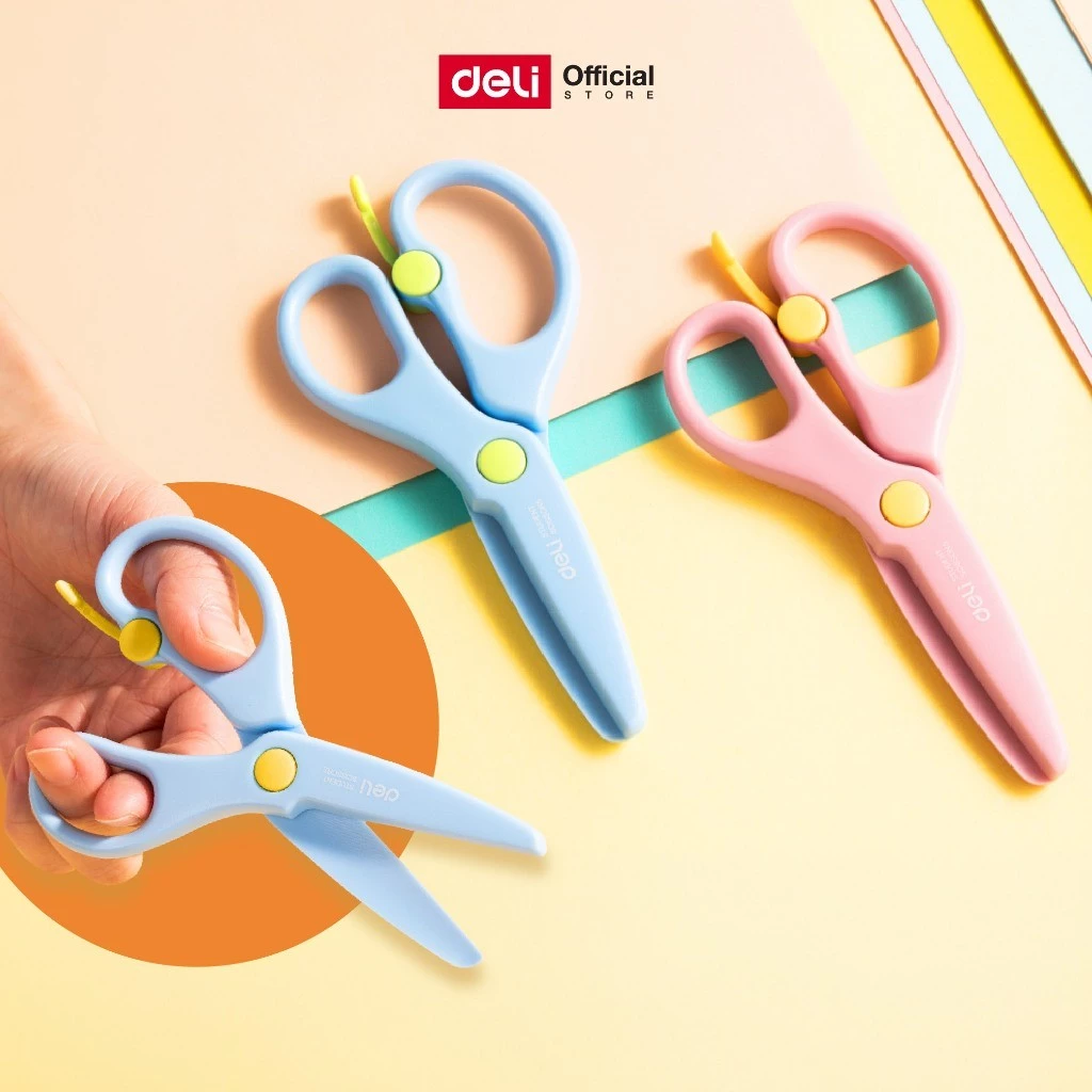 กรรไกรเด็ก135 มม. Deli รุ่น 6075 ตัดง่าย จับถนัดมือ เหมาะกับงานคราฟต์ (2สี ฟ้า/ชมพู)(จำหน่าย 1 เล่ม)