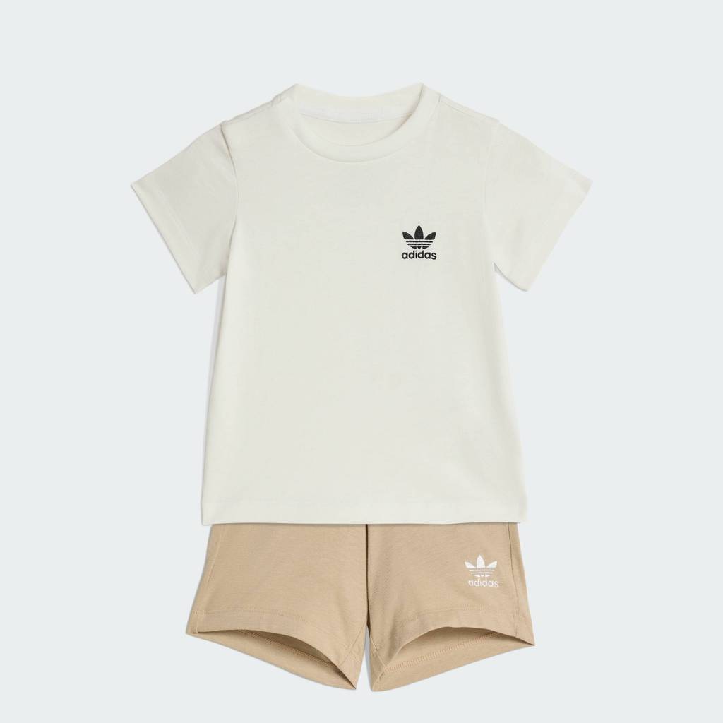adidas ไลฟ์สไตล์ ชุดเสื้อยืดและกางเกงขาสั้นสำหรับเด็ก เด็ก สีเบจ KE2357