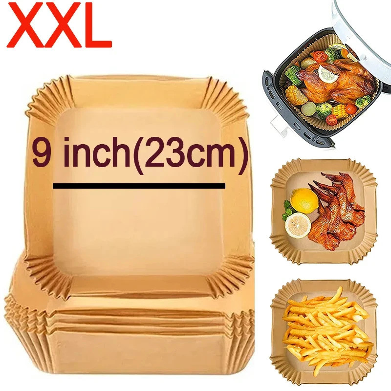 ขนาดใหญ่ Air Fryer กระดาษทิ้ง Liner Square 23 ซม.Non-stick Airfryer Parchment กระดาษรองอบสําหรับ 3-1