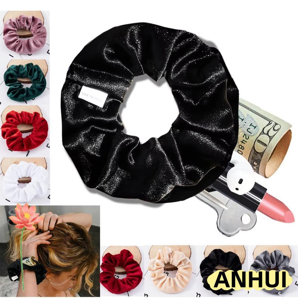 ANHUI เชือกมัดผมกํามะหยี่ซ่อนผมผูกซ่อนปลอดภัยสายตาซ่อนกุญแจเงินสดพร้อมที่เก็บซิป