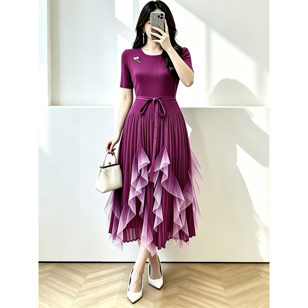 Elegant Ombre Ruffle Dress 3D ตกแต่งกระชับสัดส่วน Plus ขนาด Maxi Gown