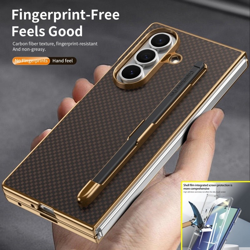 ซองหนังพร้อมฟิล์มกระจกนิรภัยสําหรับ Samsung Galaxy Z พับ 8 Ultra Z พับ 7 Z พับ 6 Z 5 4 3 Electroplat