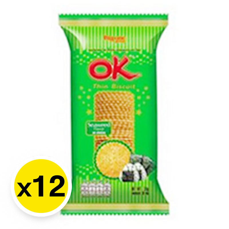 พร้อมส่ง โอเค ขนมปังกรอบแผ่นบาง รสสาหร่าย 30 ก. x 12 (OK Thin Biscuit Seaweed 30 g x 12)