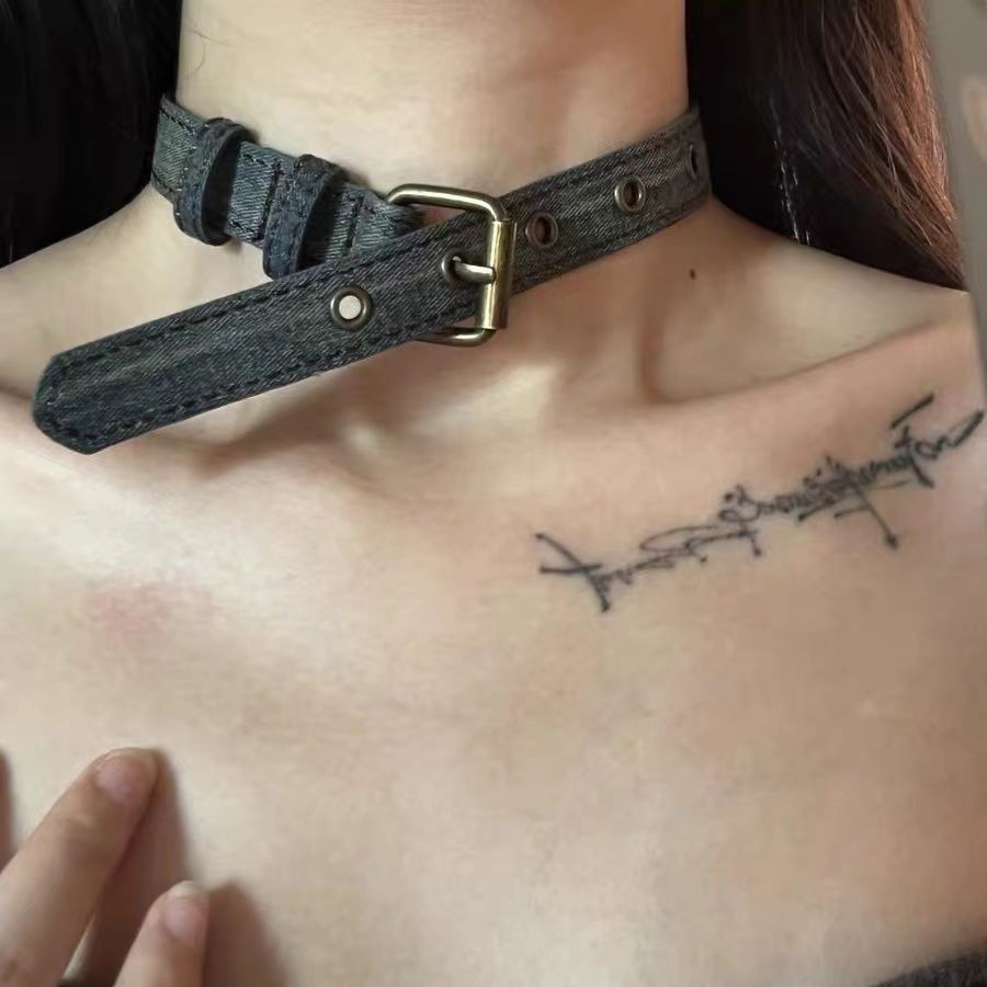 Millennium Hot Girl Denim Belt choker Collar Punk Niche Design Retro y2k สร้อยคอสร้อยคอสไตล์ใหม่ V06