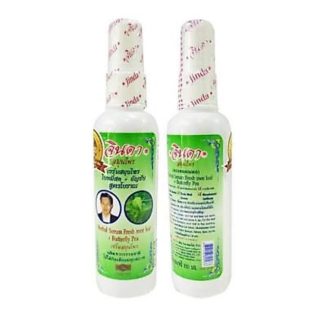 Jinda จินดาสเปรย์เซรุ่มสมุนไพรพร้อมส่ง ใบหมี่สด+อัญชันสูตรโบราณ 120ml ช่วยให้ผมดก