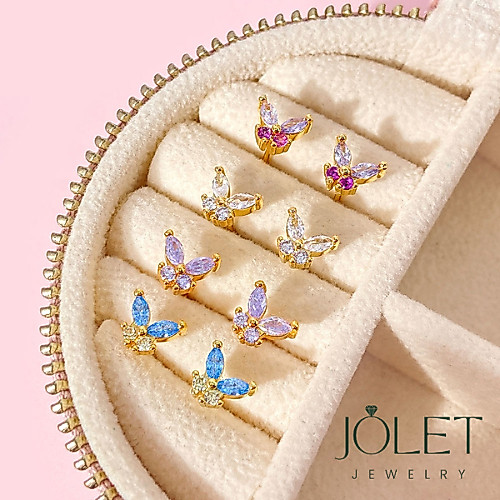 jolet ต่างหู ต่างหูเสียบ ผีเสื้อ แบบเสียบไม่ลอกใส่อาบน้ำได้ แพ้ง่ายใส่ได้