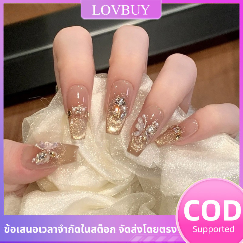 แสงหรูหราเปลือยเพชรเล็บสติกเกอร์ ผีเสื้อมุกแวววาวยาวแหลมเล็บ บอลรูมสไตล์ที่สวยงามงดงามสวมใส่เล็บชุด