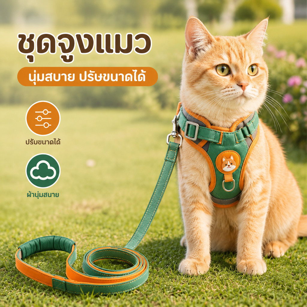 สายจูงแมว รัดอกแมว เสื้อจูงสุนัข ผ้าตาข่าย ระบายอากาศ สะท้อนแสง ปรับได้ กันหลุด สัตว์เลี้ยงเล็ก