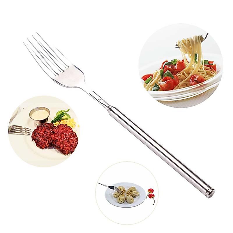 ส้อมสเตนเลส ยืดหดได้ สําหรับจิ้มผลไม้ บาร์บีคิว ขนมหวาน