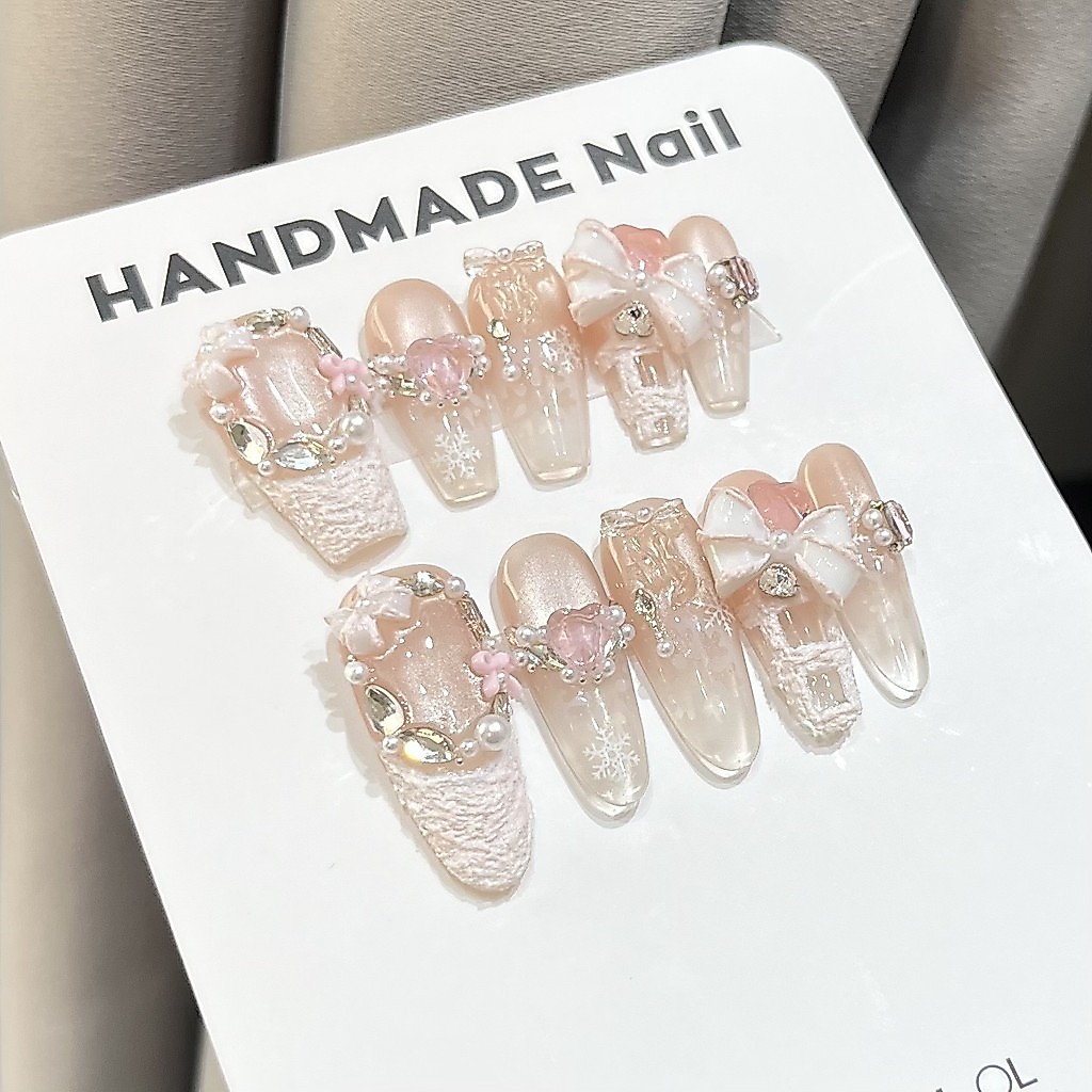 5in1 Toolkit + HADMADEPress On Nails Plaster Bow Nude Cat-Eye Snowflake Heart Phototherapy เล็บปลอมเล็บเทียมนํากลับมาใช้ใหม่ได้