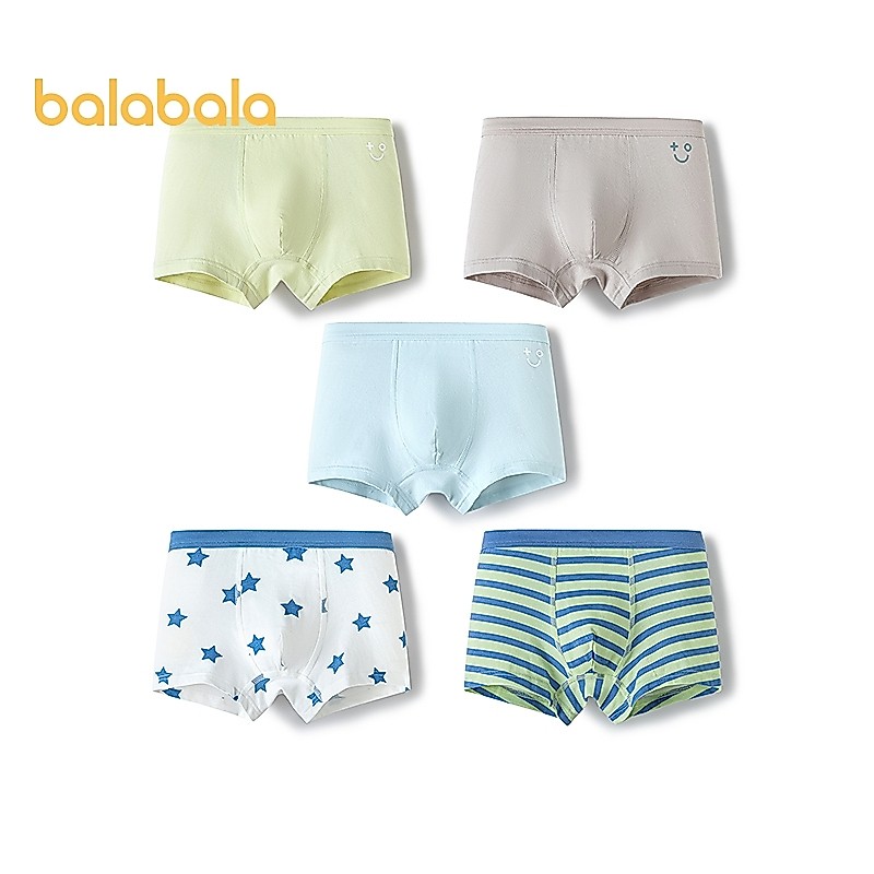 ชุดชั้นในเด็ก Balabala แบบบ๊อกเซอร์และขาสั้น 5 ตัว ผ้าฝ้ายนุ่ม สบายๆ