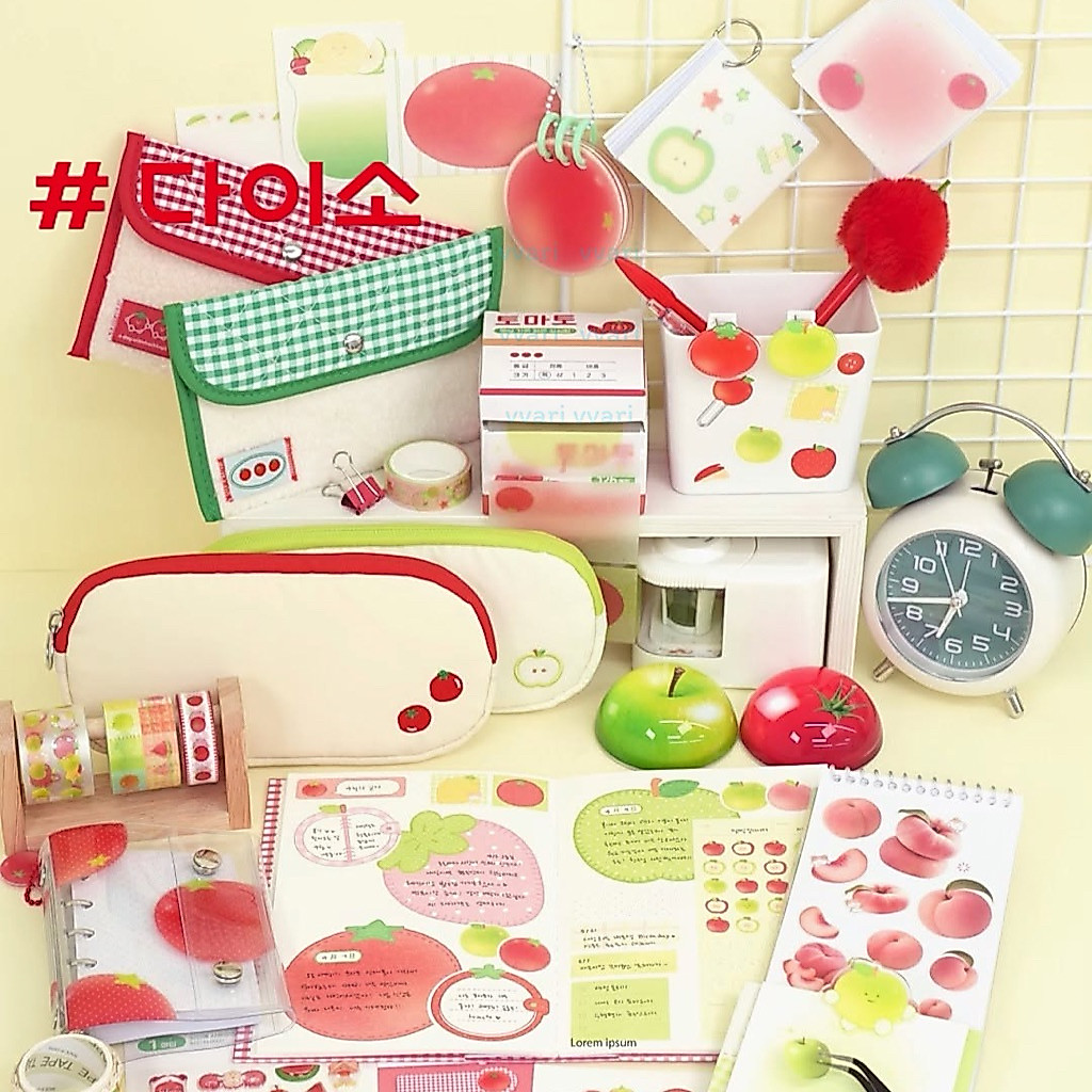 Daiso Korea มะเขือเทศ สมุด ปากกา กระดาษ จดบันทึก จดหมาย สติ๊กเกอร์ ไดโซะ เกาหลี