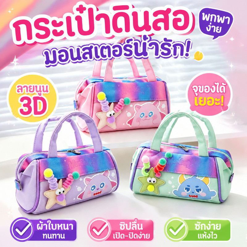 กระเป๋าดินสอลายการ์ตูนน่ารัก ขนาดใหญ่ ตกแต่งด้วยพวงกุญแจดาว เหมาะสำหรับเด็ก พกพาสะดวก