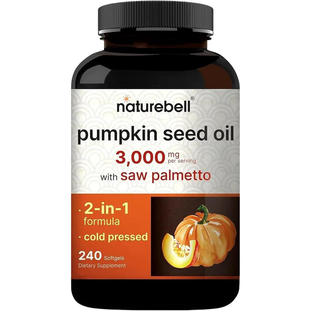 NatureBellPumpkinSeedOil3,000mgwithSawPalmetto-240Softgels-RichinOmega-6&Omega-9-forHeart,Brain,Hair