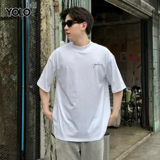 YOLO เสื้อยืด OVERSIZE เสื้อยืดโอเวอร์ไซส์ เสื้อยืดแขนสั้น คอเสื้อหนา 2 นิ้ว ผ้าฝ้ายแท้ ทรงหลวม Y2661
