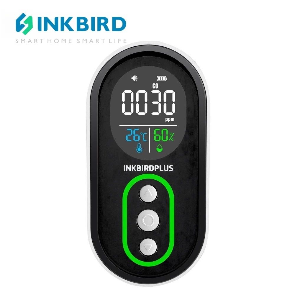INKBIRD 3 in 1 Air Quality Monitor เครื่องตรวจจับคาร์บอนมอนอกไซด์ ความชื้นอุณหภูมิในร่ม CO Tester พร้อมสัญญาณเตือน