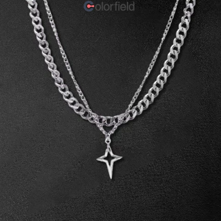 Colorfield สร้อยกางเขน สองชั้น ดาว สไตล์ฮิปฮอปสไตล์พังค์ ย้อนยุคแฟชั่น ปรับได้ ใช้ได้ทั้งผู้ชายและผู้หญิง-COD