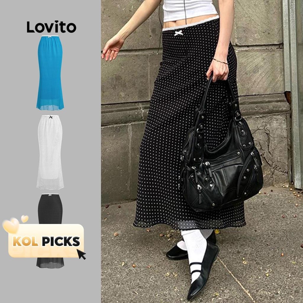 (KOL‘s pick) Lovito กระโปรงสายโครงสร้างลายจุดน่ารักสําหรับผู้หญิง L114AD845