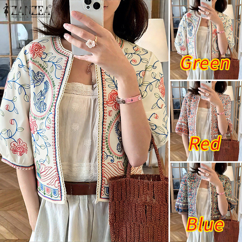 Zanzea Celmia คาร์ดิแกนแขน 3/4 สไตล์เกาหลีวินเทจ พิมพ์ลายสำหรับผู้หญิง — صورة 3
