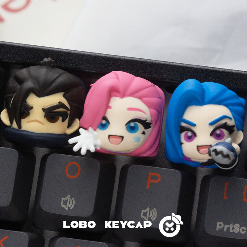 LOL Jinx Keycap น่ารักการ์ตูน 3D สร้างสรรค์น่ารัก MX สวิทช์เรซิ่น Keycaps DIY Yasuo Seraphine Aatrox