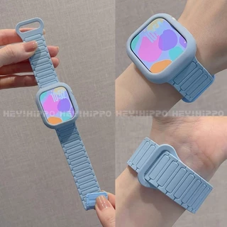 สายรัดแม่เหล็กสีชมพูพีชเหมาะสําหรับ ฉันดู 10/9/8/7/6/กับ/5/4/3/2/1 เคสนิ่มป้องกันการตกเหมาะสําหรับ49/46/45/44/42/41/40/38มม