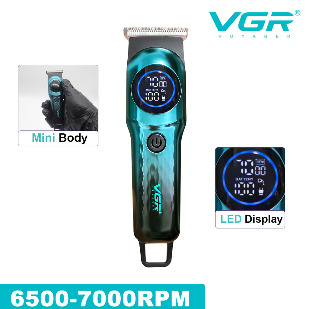 VGR V-966 Trimmer สําหรับผู้ชาย T-Blade 2 เกียร์ 7000RPM จอแสดงผล LED Mini Body Trimmer Finishing เค