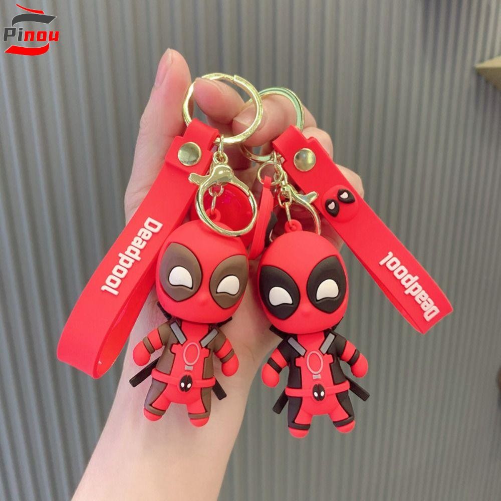 PINOU Deadpool พวงกุญแจน่ารัก, รุ่น Q ตัวเลขการกระทํา Marvel พวงกุญแจ, ของขวัญวันเกิด Keyholder Wade