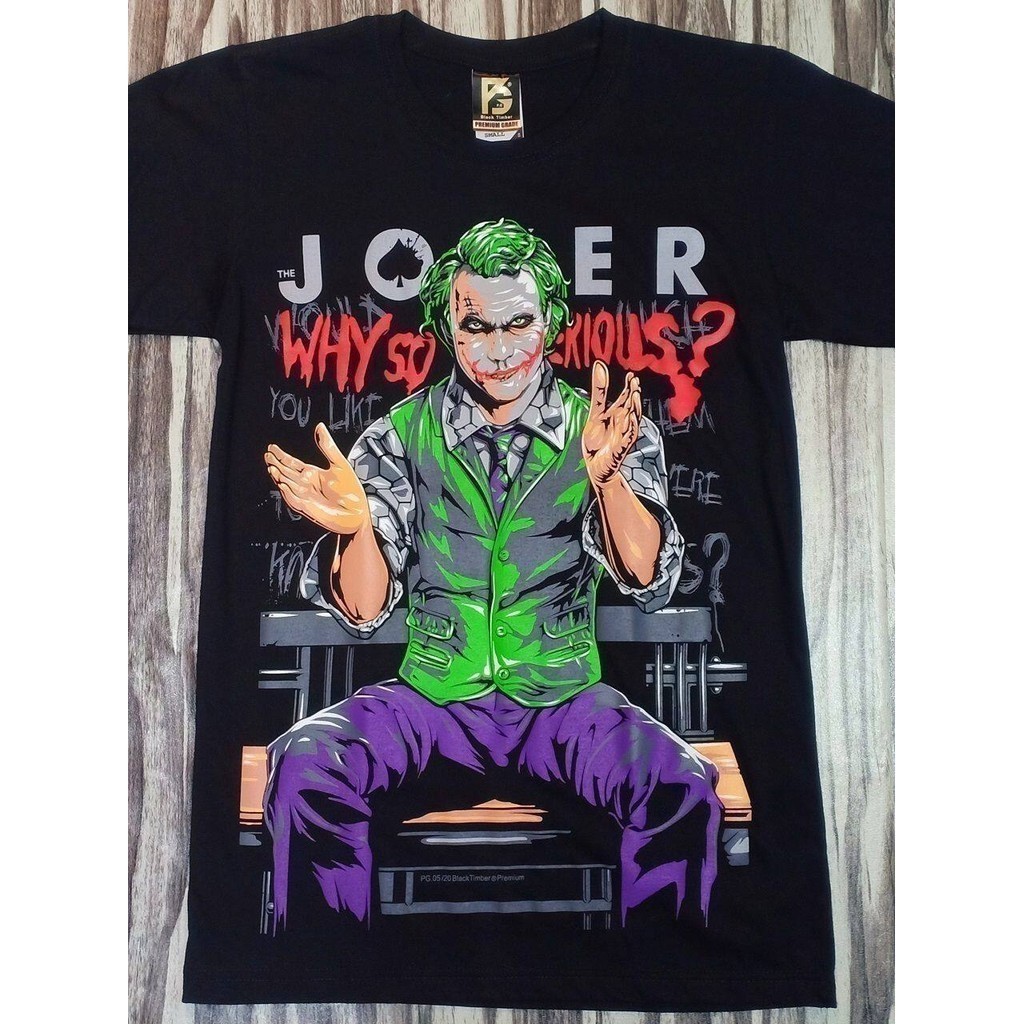2025 แฟชั่น Pg05 Joker Why So Serius Heath Ledger Tribute Batman Movie Collection เสื้อยืด Black Tim