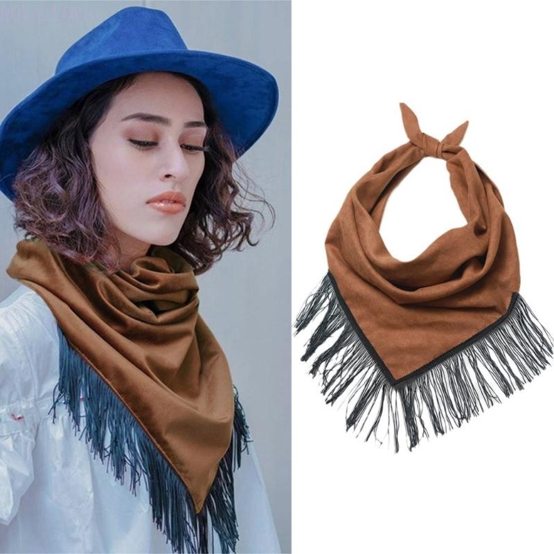 Royal Cowboy Head Wrap Unisex Head Scarf Hair Bandana Cowboy Light Tan Tasseled