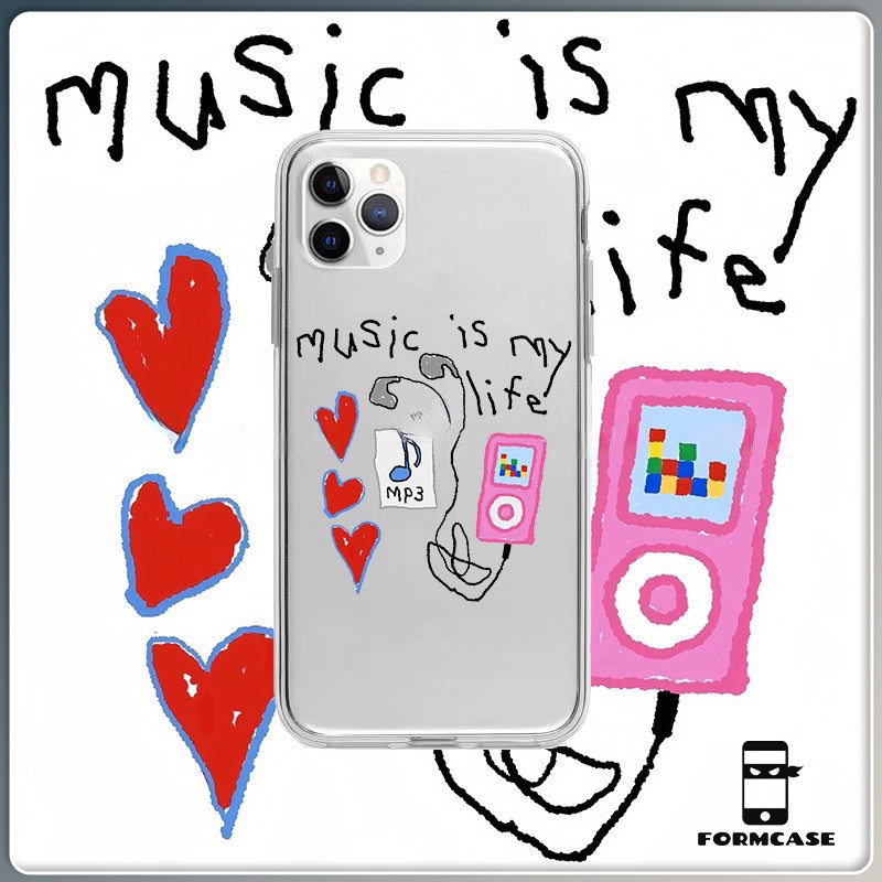 โปร่งใส ขายดีบนเว็บไซต์เกาหลี MUSIC IS MY LIFE for iPhone เคสไอโฟน 11 12 13 14 15 16 PLUS PRO MAX X XS MAX XR 7/8PLUS แอ