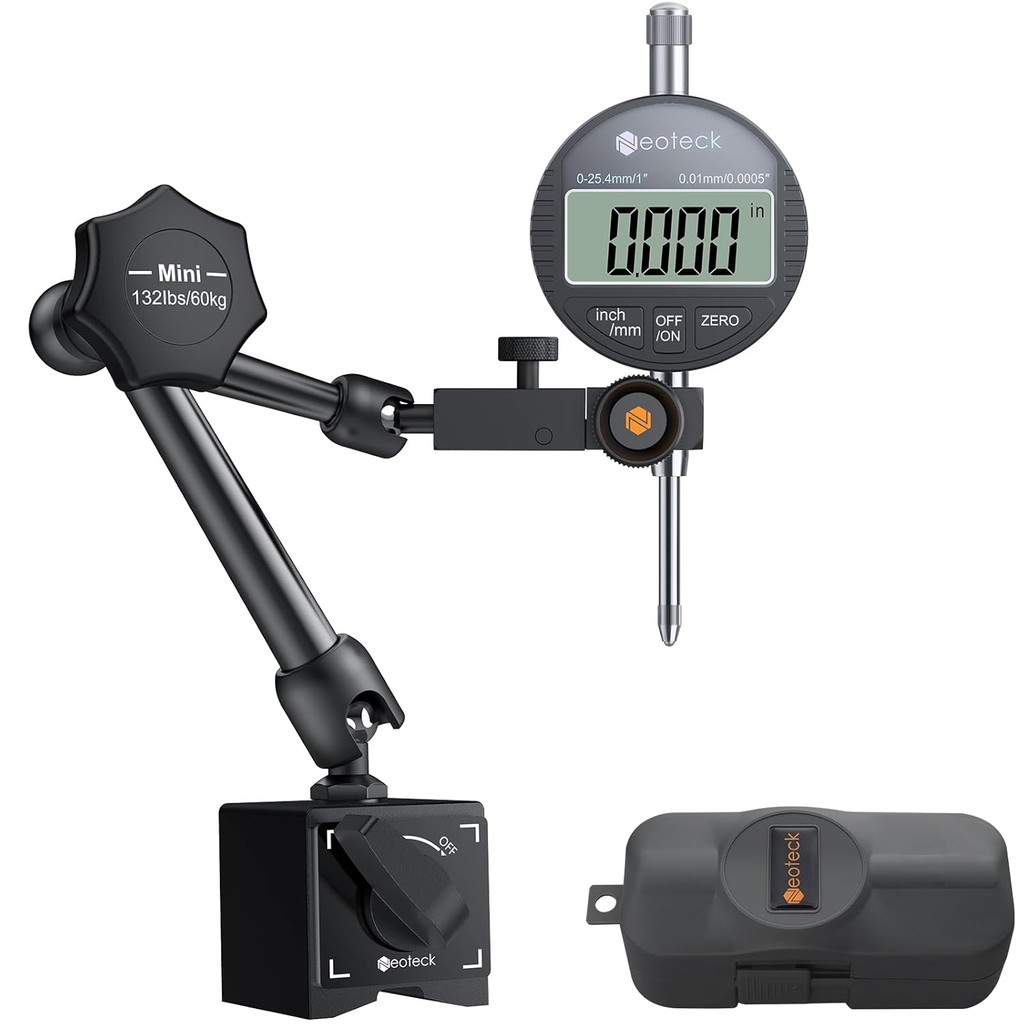 Neoteck 0-1/0.0005" Digital Dial Indicator Gauge และ 132 ปอนด์ (60 กก.) Max Pull Magnetic Base,Digit