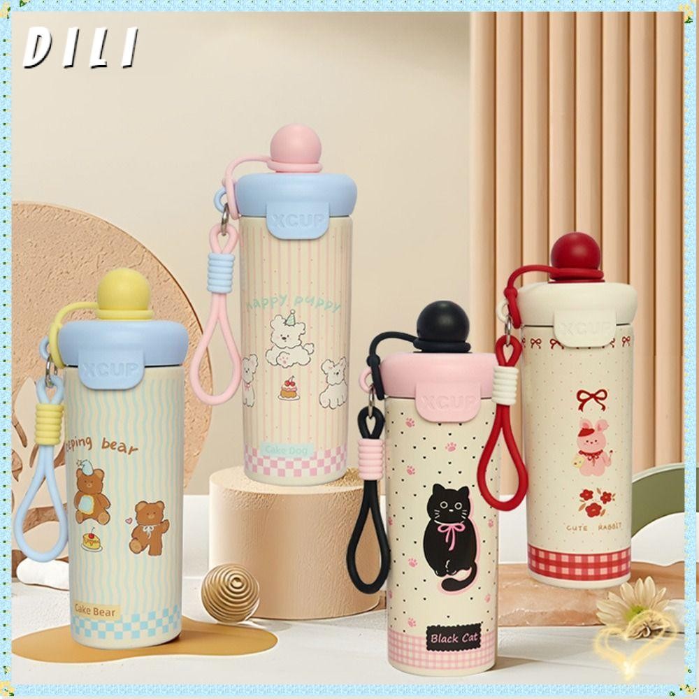 ถ้วยสูญญากาศ ดิลีฉนวนกันความร้อนความจุสูงหรือระบายความร้อน316ถ้วยสแตนเลสน่ารักด้วยเชือกยก600มลแก้วเก็บความร้อนสําหรับเด็กนักเรียน