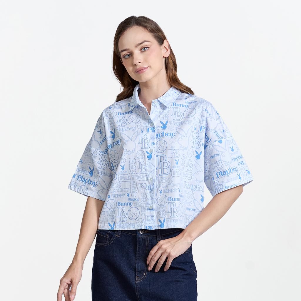 PLAYBOY เสื้อเชิ๊ตผู้หญิงแขนสั้น รุ่น P1WT255SF020WH
