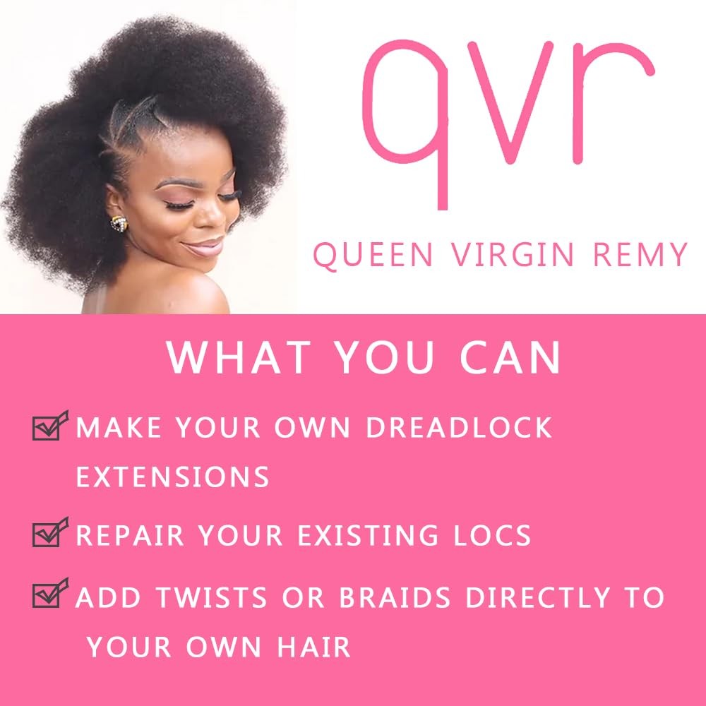 QVR Afro Kinky Human Hair ขนาดใหญ่สำหรับขยาย dreadlock และซ่อม locs ความยาว 18 นิ้ว แพ็คละ 50 กรัม U